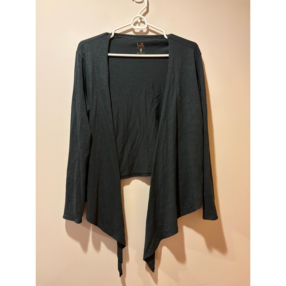 Belle by Kim Gravel XS Black Cardigan Tie Front Slub Knit Draped Open Minimalist